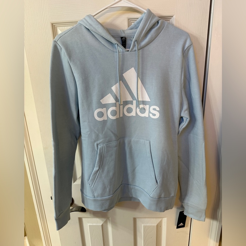 NWT Adidas Womens Lt Blue Logo Hoodie Sweatshirt M Trendy Athleisure